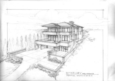 Pencil sketch of the mckelvey residence architectural design in seattle, washington.