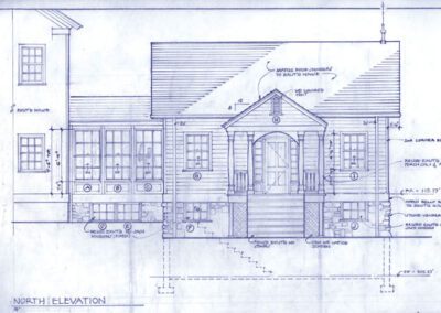 Architectural blueprint of a residential house's north elevation.